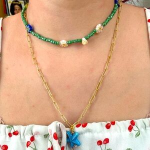 Gold and Green Beaded Necklace Set